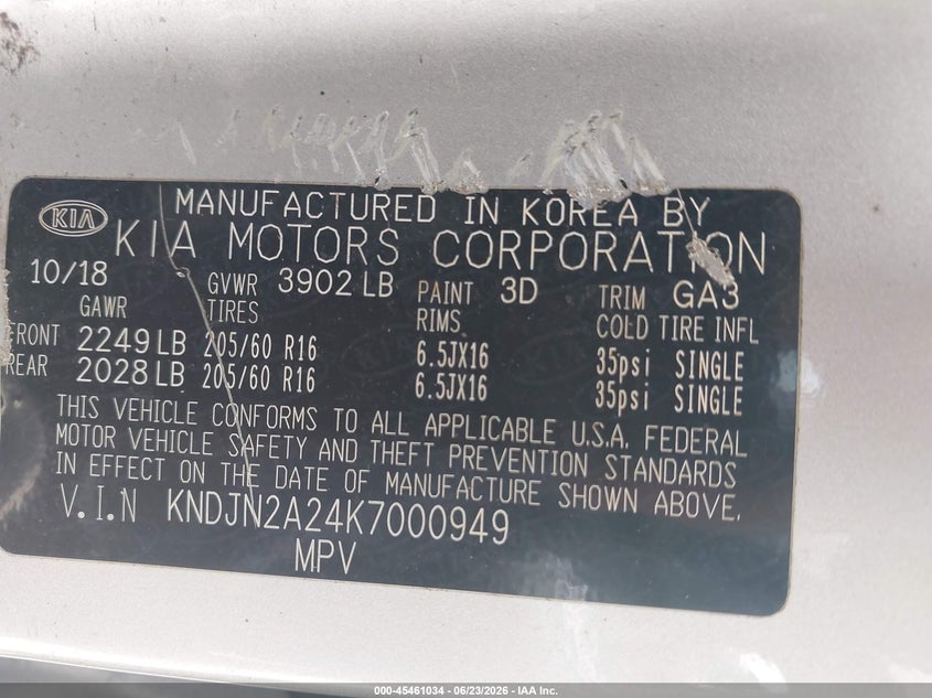2019 Kia Soul VIN KNDJN2A24K7000949 IAAI salvage auction — FRONT END, Salvage Title, sold $600 on 2026-08-02 (photo 9)