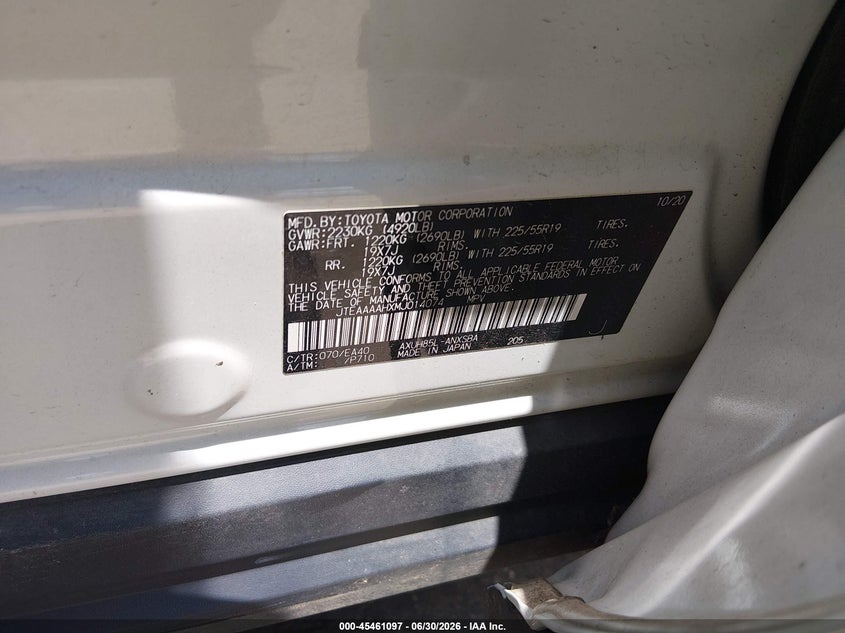 2021 Toyota Venza VIN JTEAAAAHXMJ014074 IAAI salvage auction — RIGHT FRONT, Salvage (Mississippi), sold $15,350 on 2026-07-16 (photo 9)