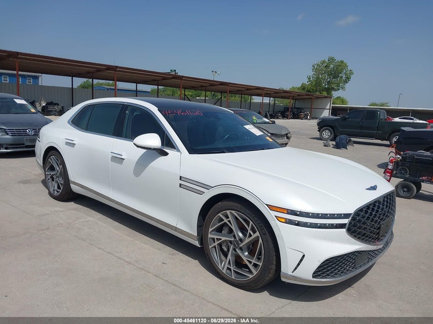 2023 Genesis G90 VIN KMTFB4SD6PU024772 IAAI salvage auction — Water/Flood, Non-Repairable (Texas), sold $26,000 on 2026-07-09 (photo 1)