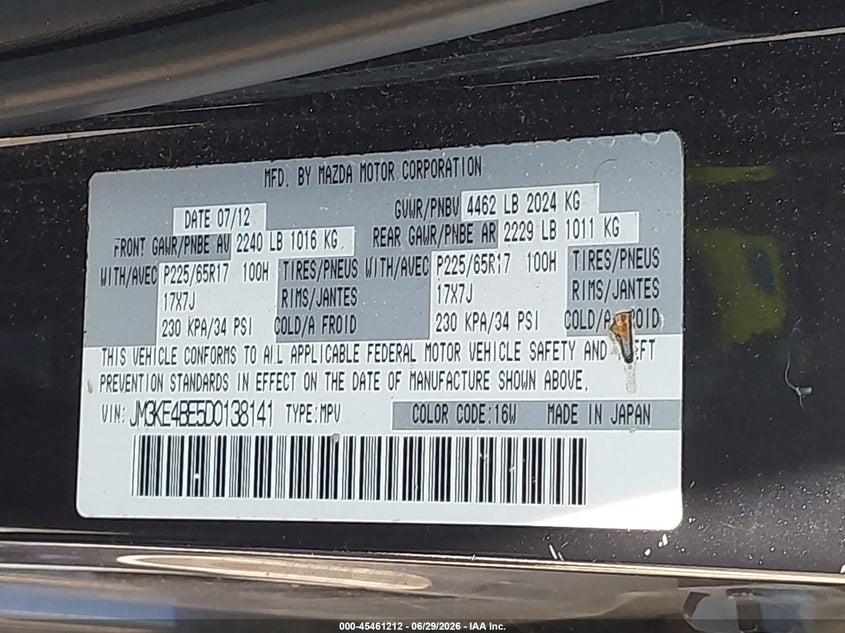 2013 Mazda Cx-5 VIN JM3KE4BE5D0138141 IAAI salvage auction — NORMAL WEAR, Clear (Mississippi), sold $2,000 on 2026-07-09 (photo 9)