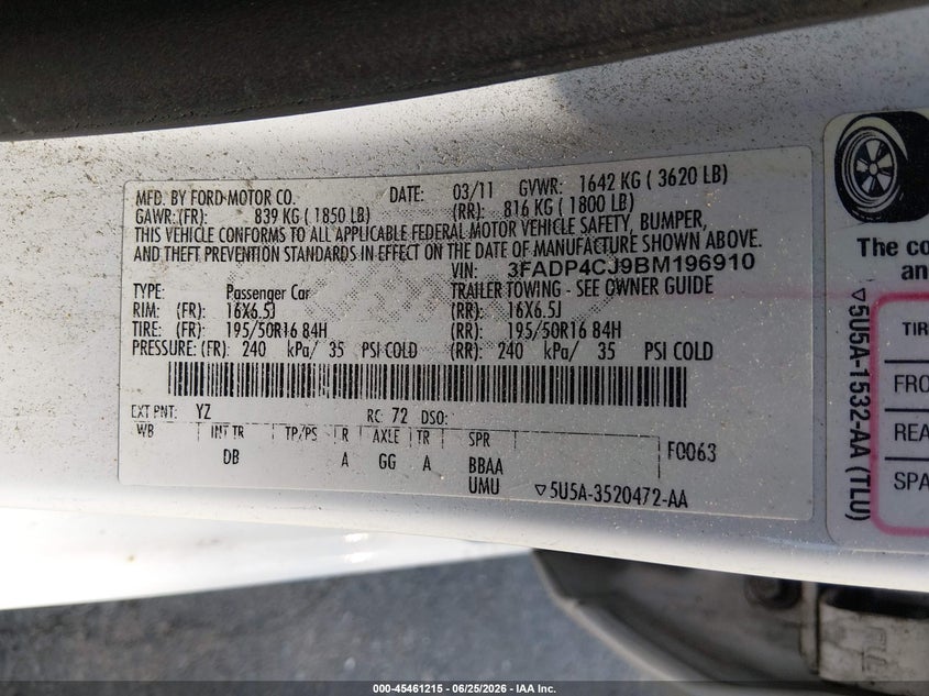 2011 Ford Fiesta VIN 3FADP4CJ9BM196910 IAAI salvage auction — SIDE, Salvage (Utah), sold $325 on 2026-07-09 (photo 9)