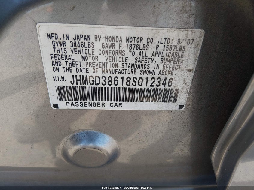 2008 Honda Fit VIN JHMGD38618S012346 IAAI salvage auction — FRONT END, Salvage (California), sold $1,350 on 2026-07-22 (photo 9)