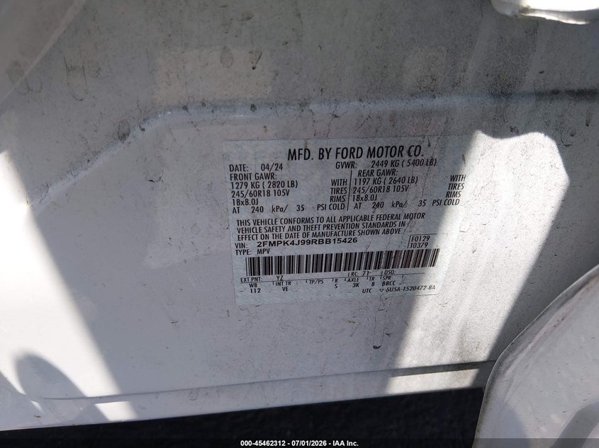 2024 Ford Edge VIN 2FMPK4J99RBB15426 IAAI salvage auction — LEFT FRONT, Salvage Title, sold $5,500 on 2026-07-24 (photo 9)