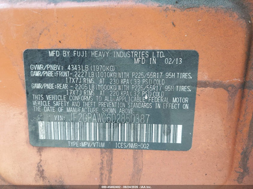 2013 Subaru Xv crosstrek VIN JF2GPAWC6D2850387 IAAI salvage auction — NORMAL WEAR, Clear-Dealer Only (Oregon), sold $1,275 on 2026-07-08 (photo 9)