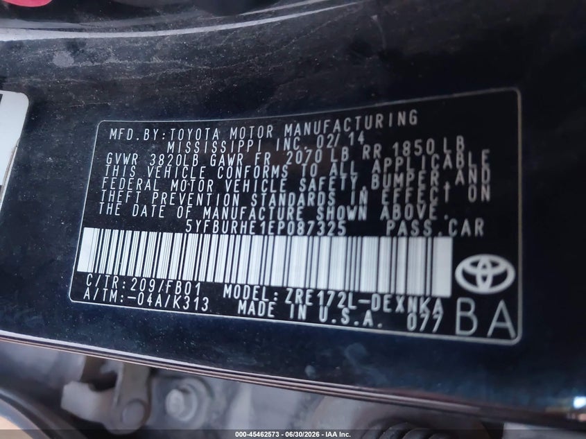 2014 Toyota Corolla VIN 5YFBURHE1EP087325 IAAI salvage auction — NORMAL WEAR, Clear - Dealer Only (California), sold $1,800 on 2026-07-14 (photo 9)