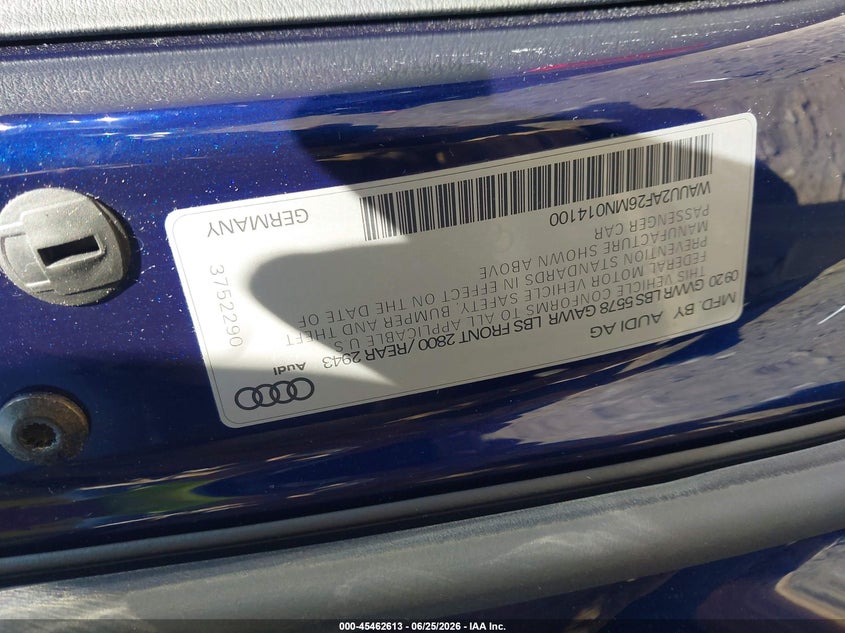 2021 Audi A7 VIN WAUU2AF26MN014100 IAAI salvage auction — FRONT END, Salvage (Massachusetts), sold $17,500 on 2026-07-28 (photo 9)