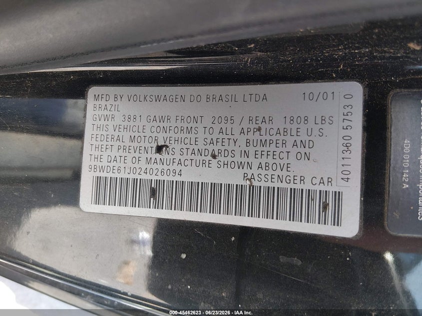 2002 Volkswagen Gti VIN 9BWDE61J024026094 IAAI salvage auction — NORMAL WEAR, Original (Texas), sold $250 on 2026-07-30 (photo 9)