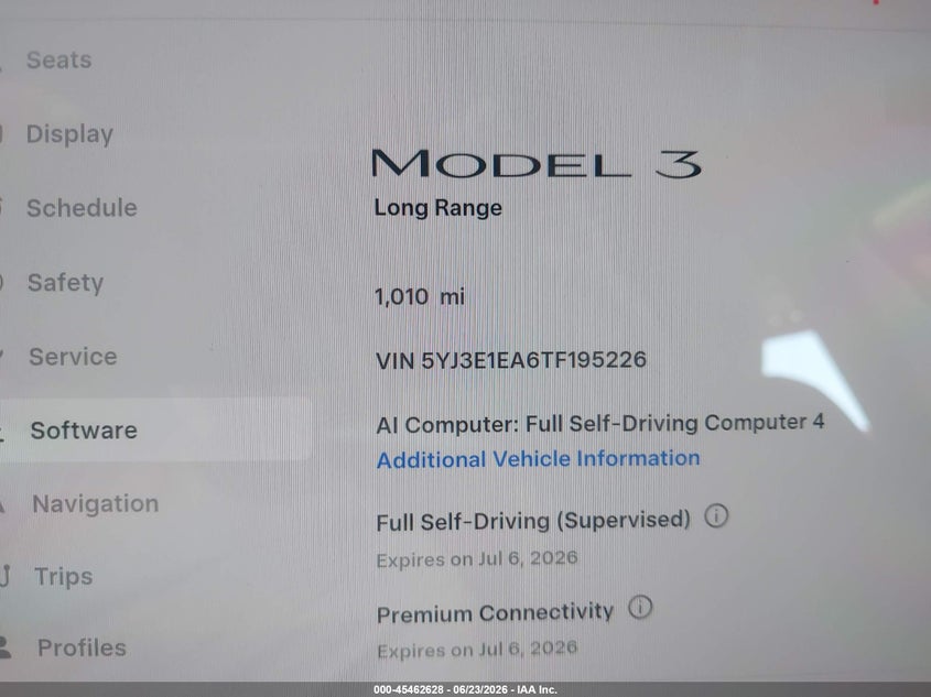 2026 Tesla Model 3 VIN 5YJ3E1EA6TF195226 IAAI salvage auction — REAR END, Salvage Title, sold $9,900 on 2026-08-02 (photo 7)