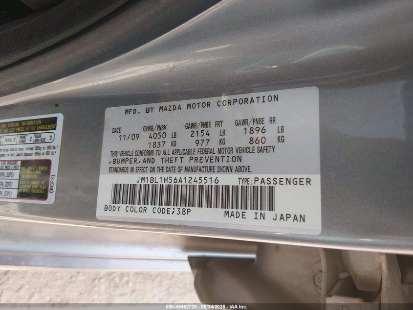 2010 Mazda 3 VIN JM1BL1H56A1245516 IAAI salvage auction — REAR END, Salvage, sold $875 on 2026-09-27 (photo 9)