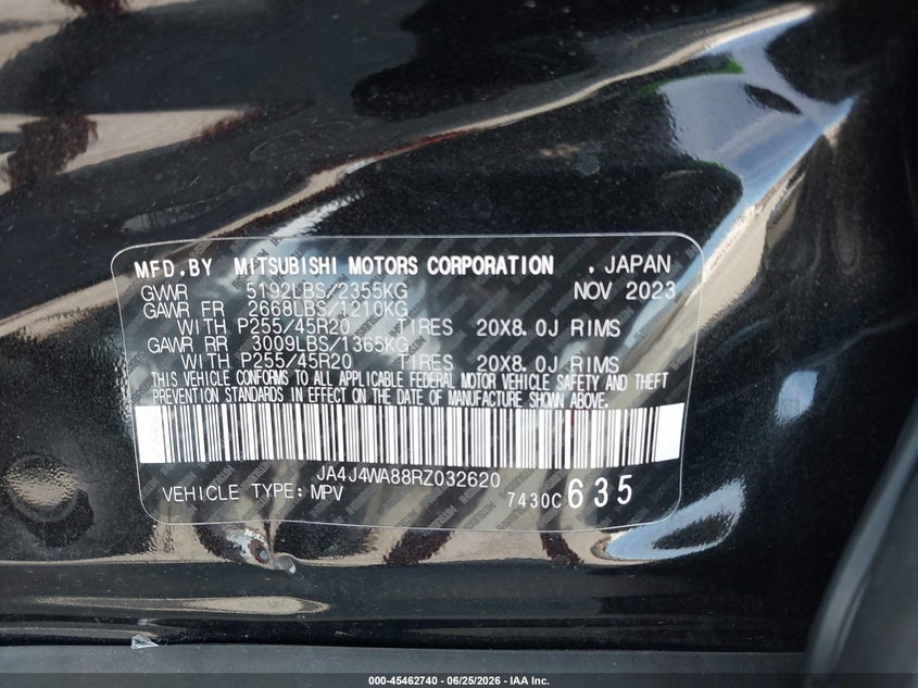 2024 Mitsubishi Outlander VIN JA4J4WA88RZ032620 IAAI salvage auction — LEFT SIDE, Salvage Title, sold $4,150 on 2026-07-21 (photo 9)