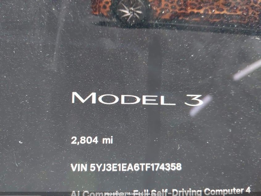 2026 Tesla Model 3 VIN 5YJ3E1EA6TF174358 IAAI salvage auction — LEFT FRONT, Salvage Certificate (California), sold $12,850 on 2026-07-31 (photo 7)