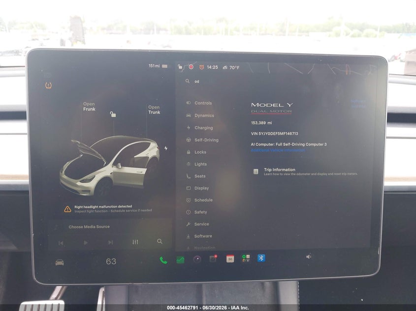 2021 Tesla Model y VIN 5YJYGDEF5MF146713 IAAI salvage auction — FRONT END, Wait Title, sold $8,200 on 2026-10-04 (photo 7)