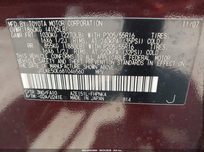 2008 Scion Xb VIN JTLKE50E681046560 IAAI salvage auction — LEFT REAR, Salvage (California), sold $650 on 2026-07-13 (photo 9)