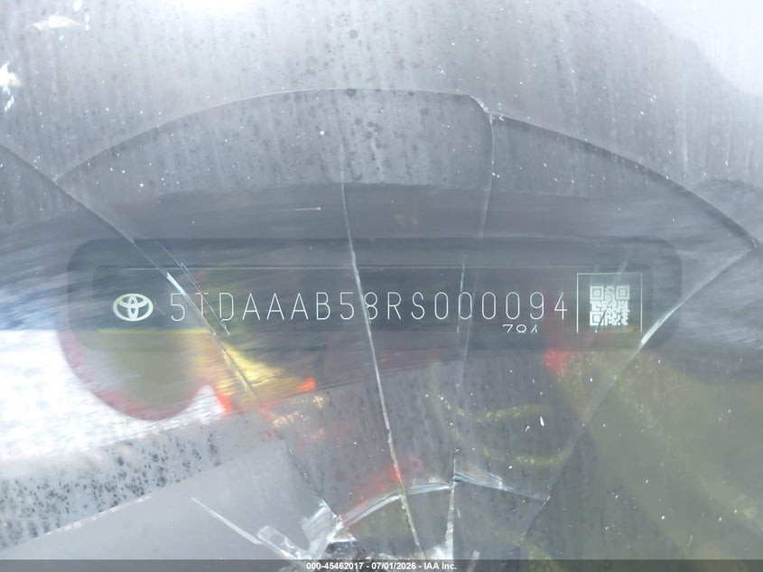 2024 Toyota VIN 5TDAAAB58RS000094 IAAI salvage auction — FRONT END, Salvage Title, sold $20,400 on 2026-07-31 (photo 9)