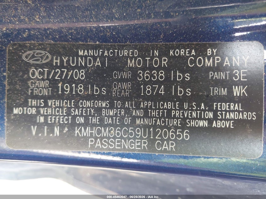 2009 Hyundai Accent VIN KMHCM36C59U120656 IAAI salvage auction — NORMAL WEAR, Original (Ohio), sold $475 on 2026-07-09 (photo 9)
