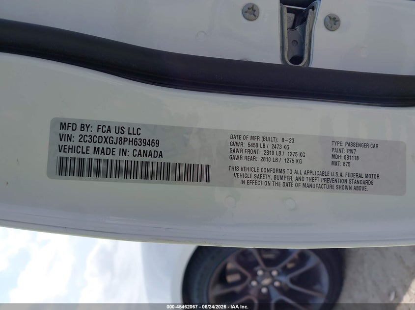 2023 Dodge Charger VIN 2C3CDXGJ8PH639469 IAAI salvage auction — RIGHT SIDE, Salvage Title, sold $20,200 on 2026-07-30 (photo 9)