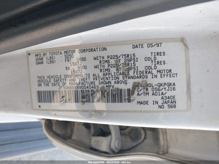1997 Toyota 4runner VIN JT3GN86RXV0045463 IAAI salvage auction — LEFT FRONT, Salvage (Idaho), sold $600 on 2026-07-08 (photo 9)