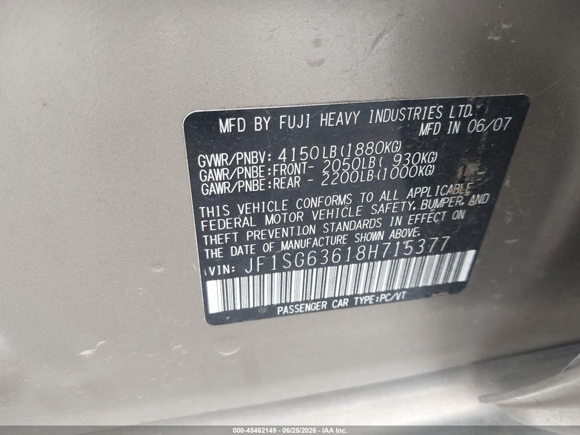 2008 Subaru Forester VIN JF1SG63618H715377 IAAI salvage auction — NORMAL WEAR, Clear-Dealer Only (Oregon), sold $1,400 on 2026-07-16 (photo 9)