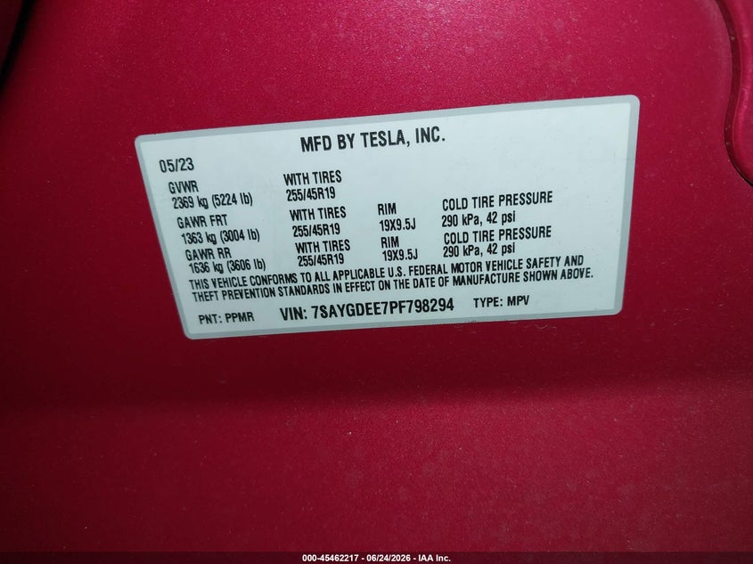 2023 Tesla Model y VIN 7SAYGDEE7PF798294 IAAI salvage auction — LEFT SIDE, Salvage (Oregon), sold $10,800 on 2026-08-28 (photo 9)