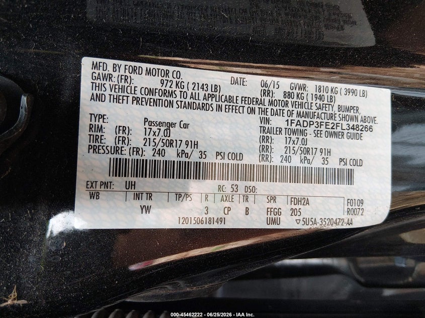 2015 Ford Focus VIN 1FADP3FE2FL348266 IAAI salvage auction — HAIL, Clear (Missouri), sold $1,300 on 2026-08-03 (photo 9)