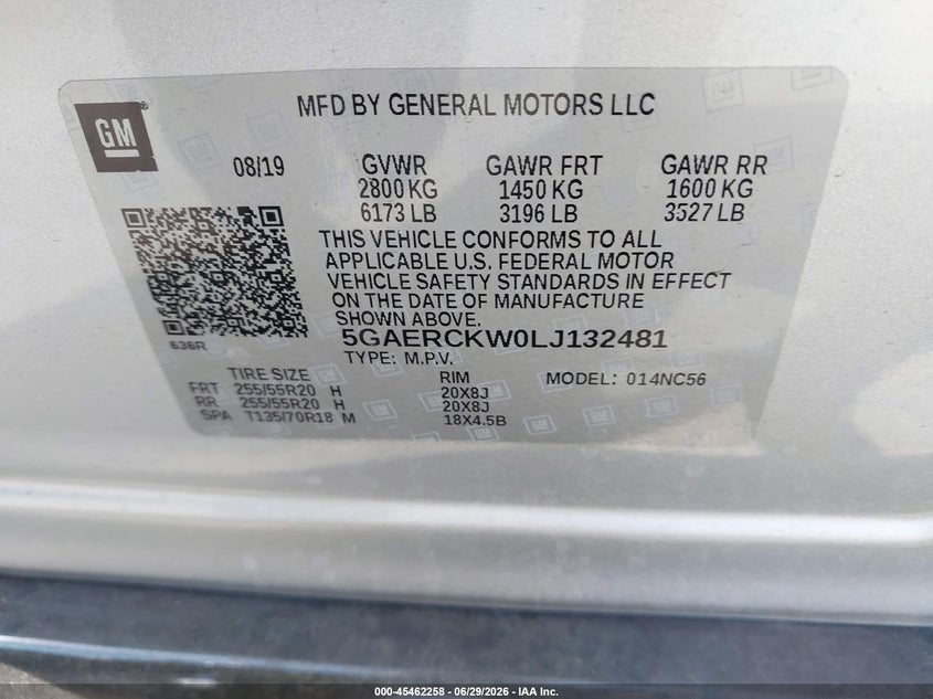 2020 Buick Enclave VIN 5GAERCKW0LJ132481 IAAI salvage auction — LEFT SIDE, Salvage Title, sold $3,700 on 2026-07-31 (photo 9)