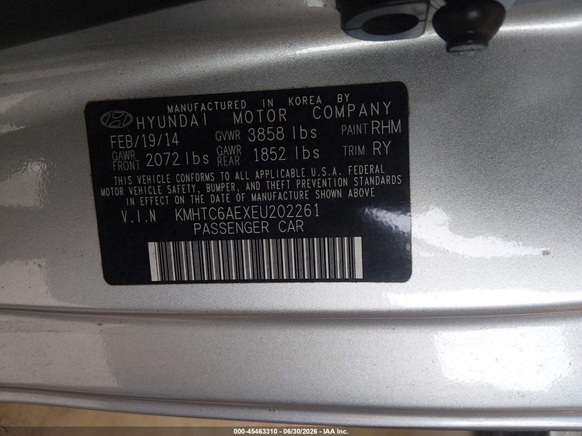 2014 Hyundai Veloster VIN KMHTC6AEXEU202261 IAAI salvage auction — NORMAL WEAR, Clear (Georgia), sold $25 on 2026-07-29 (photo 9)
