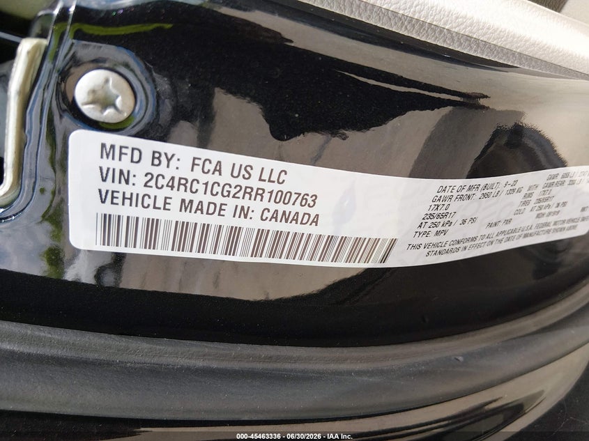 2024 Chrysler Voyager VIN 2C4RC1CG2RR100763 IAAI salvage auction — FRONT END, Clear (Texas), sold $4,050 on 2026-07-10 (photo 9)