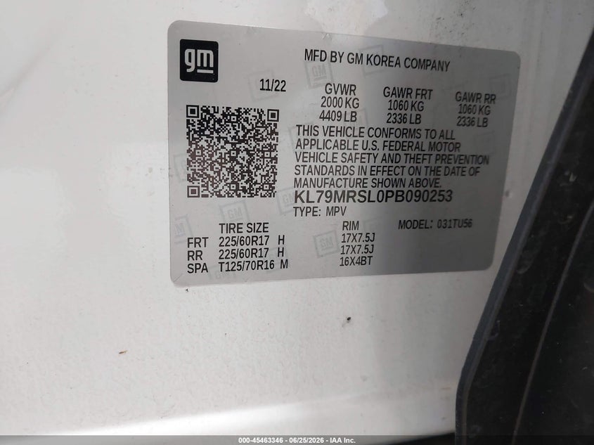 2023 Chevrolet Trailblazer VIN KL79MRSL0PB090253 IAAI salvage auction — REAR END, Clear (North Carolina), sold $10,850 on 2026-07-09 (photo 9)