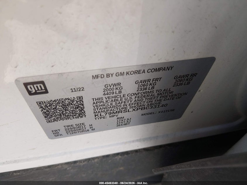 2023 Chevrolet Trailblazer VIN KL79MRSLXPB033140 IAAI salvage auction — FRONT END, Regular Certificate (Iowa), sold $5,300 on 2026-07-14 (photo 9)