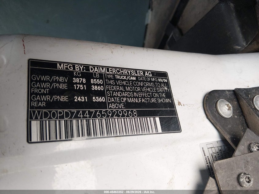 2006 Dodge Sprinter VIN WD0PD744765929968 IAAI salvage auction — FRONT END, Original (Texas), sold $2,250 on 2026-08-19 (photo 9)