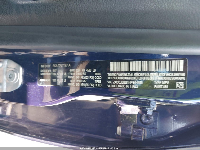 2017 Jeep Renegade VIN ZACCJBBB1HPG14498 IAAI salvage auction — RIGHT SIDE, Salvage (Massachusetts), sold $1,750 on 2026-08-05 (photo 9)