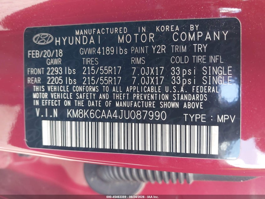 2018 Hyundai Kona VIN KM8K6CAA4JU087990 IAAI salvage auction — FRAME DAMAGE, Salvage (Massachusetts), sold $825 on 2026-07-24 (photo 9)