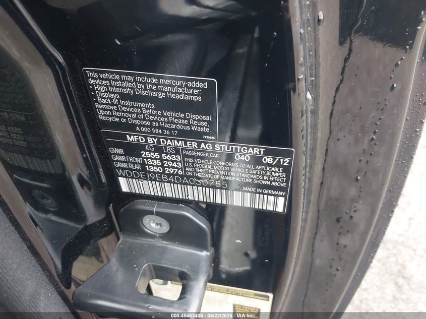 2013 Mercedes-benz Cl-class VIN WDDEJ9EB4DA030755 IAAI salvage auction — NORMAL WEAR, Clear (Pennsylvania), sold $5,475 on 2026-07-17 (photo 9)