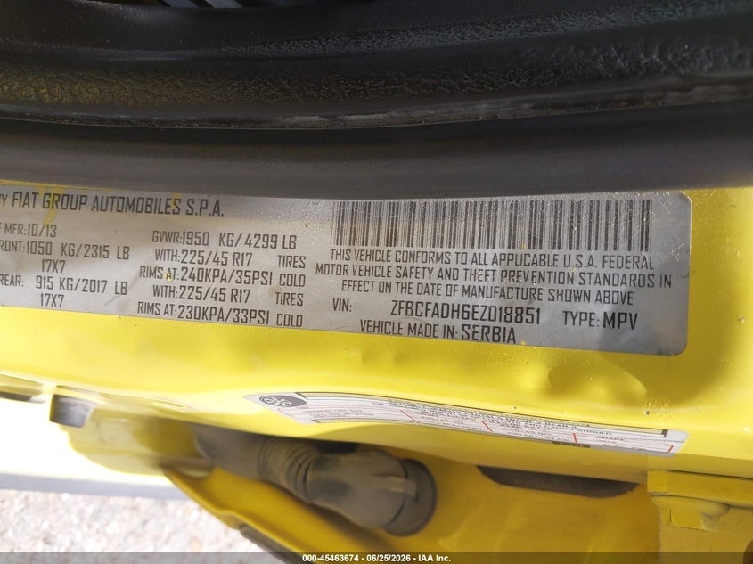 2014 Fiat 500l VIN ZFBCFADH6EZ018851 IAAI salvage auction — MECHANICAL, Original (Texas), sold $350 on 2026-07-29 (photo 9)
