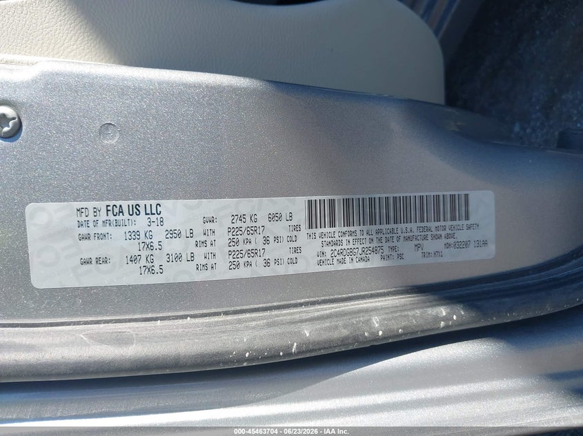 2018 Dodge Grand caravan VIN 2C4RDGBG7JR254875 IAAI salvage auction — NORMAL WEAR, SF97 (Ohio), sold $15,100 on 2026-08-12 (photo 9)