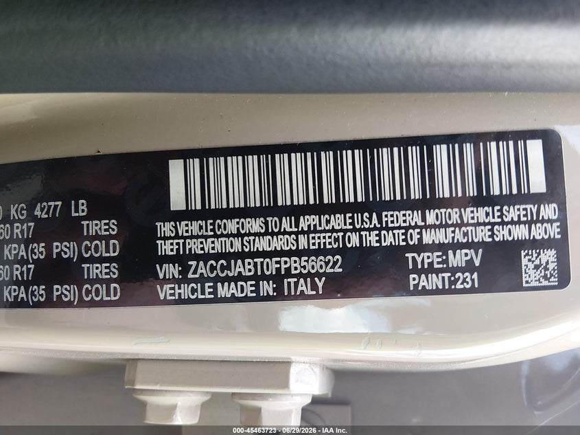 2015 Jeep Renegade VIN ZACCJABT0FPB56622 IAAI salvage auction — REAR END, Salvage (Ohio), sold $1,575 on 2026-08-07 (photo 9)