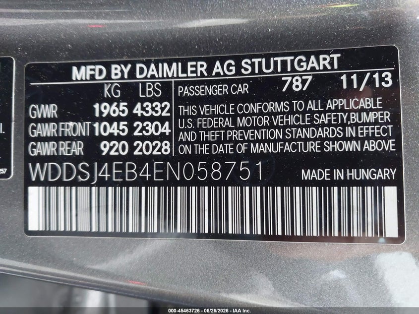 2014 Mercedes-benz Cla-klasse VIN WDDSJ4EB4EN058751 IAAI salvage auction — FRONT END, Salvage (Idaho), sold $1,000 on 2026-07-16 (photo 9)