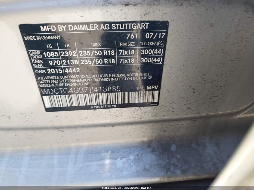 2018 Mercedes-benz Gla-klasse VIN WDCTG4GB7JJ413885 IAAI salvage auction — LEFT FRONT, Salvage Title, sold $4,050 on 2026-07-31 (photo 9)