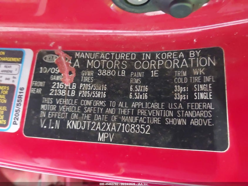 2010 Kia Soul VIN KNDJT2A2XA7108352 IAAI salvage auction — NORMAL WEAR, Clear (New York), sold $425 on 2026-07-15 (photo 9)