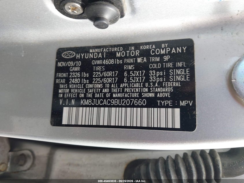 2011 Hyundai Tucson VIN KM8JUCAC9BU207660 IAAI salvage auction — FRONT END, Mv-907A (New York), sold $25 on 2026-07-23 (photo 9)