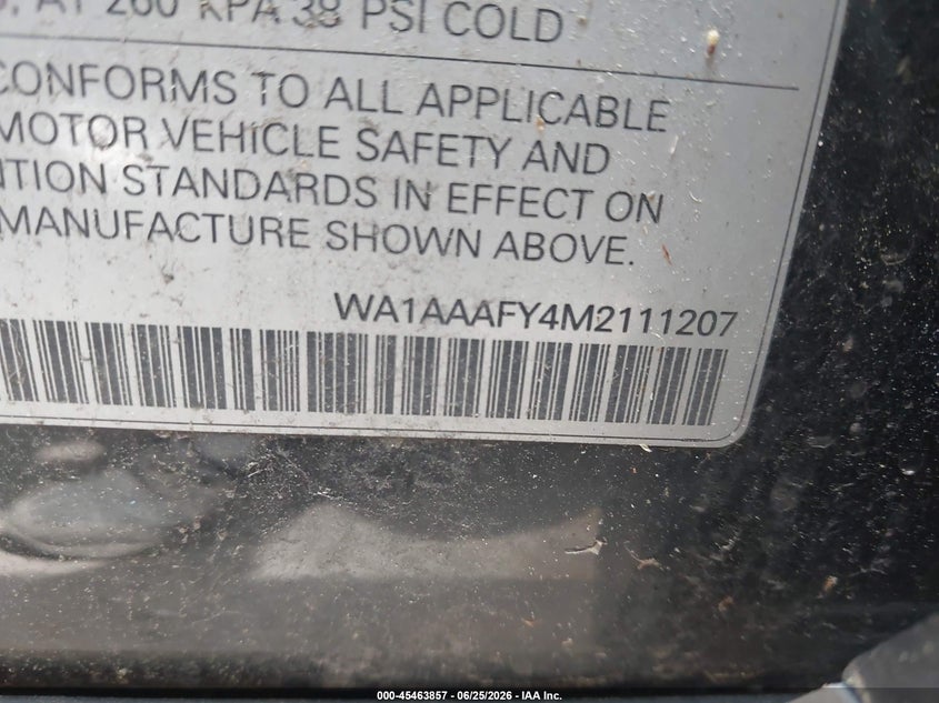 2021 Audi Q5 VIN WA1AAAFY4M2111207 IAAI salvage auction — RIGHT REAR, Wait Title, sold $10,350 on 2026-08-25 (photo 9)
