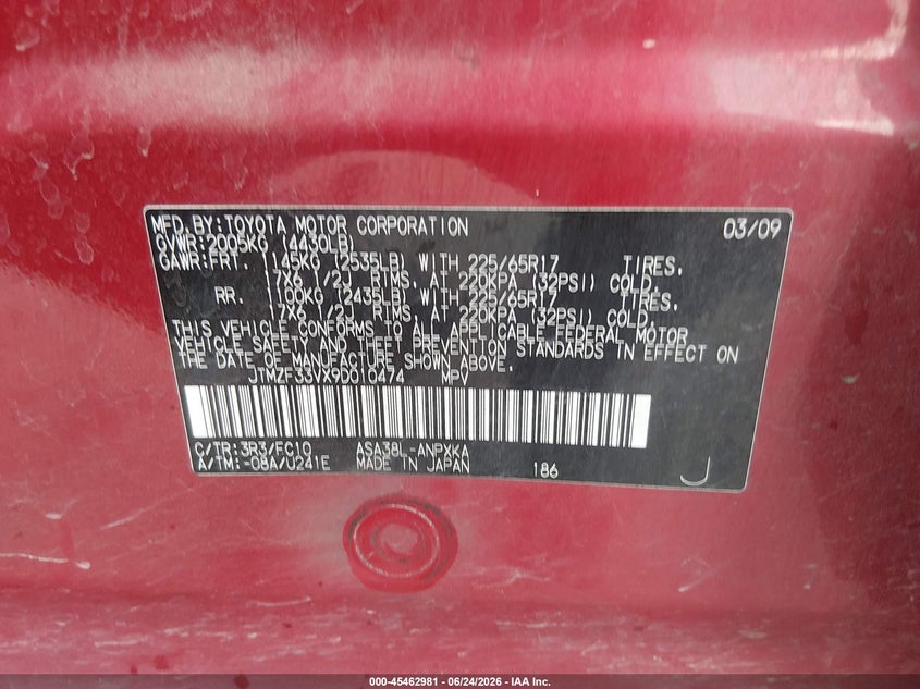 2009 Toyota Rav4 VIN JTMZF33VX9D010474 IAAI salvage auction — FRONT END, Salvage (Arizona), sold $750 on 2026-07-16 (photo 9)