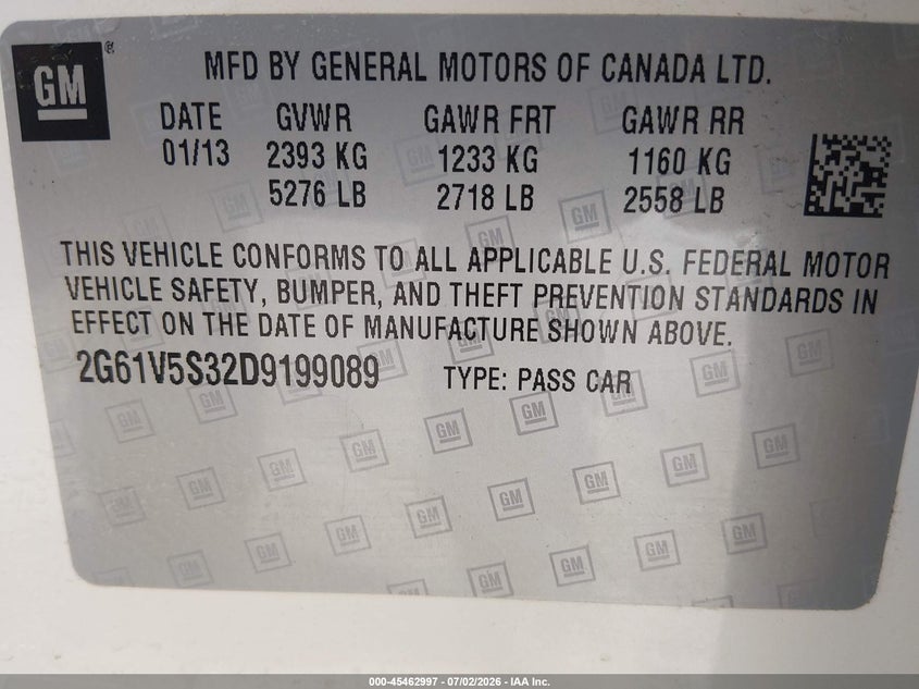 2013 Cadillac Xts VIN 2G61V5S32D9199089 IAAI salvage auction — RIGHT FRONT, Salvage (North Dakota), sold $2,475 on 2026-09-02 (photo 9)