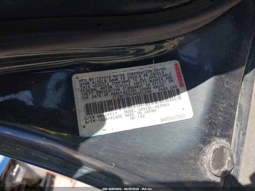 1994 Toyota Camry VIN JT2SK12E5R0200296 IAAI salvage auction — NORMAL WEAR, Clear - Dealer Only (California), sold $250 on 2026-07-06 (photo 9)