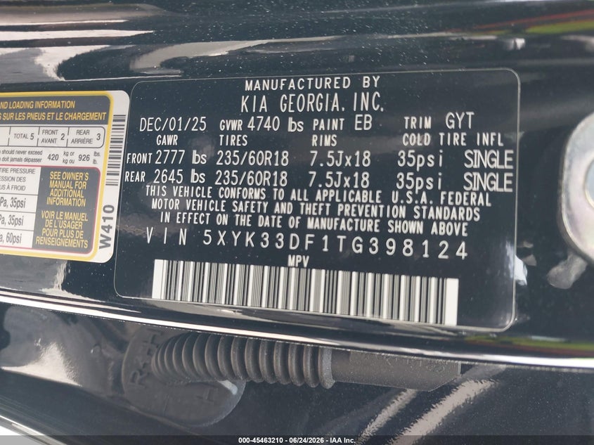 2026 Kia Sportage VIN 5XYK33DF1TG398124 IAAI salvage auction — FRONT END, Rebuildable (Florida), sold $8,600 on 2026-08-01 (photo 9)