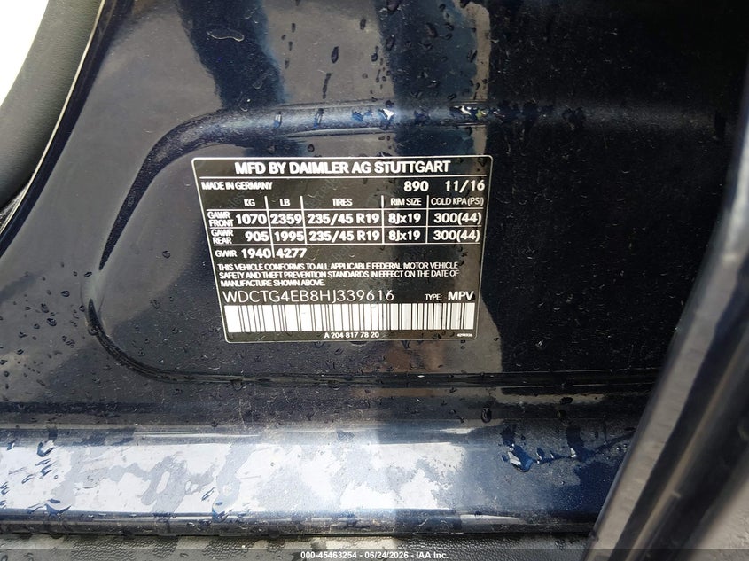 2017 Mercedes-benz Gla-class VIN WDCTG4EB8HJ339616 IAAI salvage auction — NORMAL WEAR, Repossessed (Missouri), sold $2,950 on 2026-08-13 (photo 9)