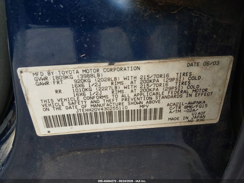 2003 Toyota Rav 4 VIN JTEHH20V430255110 IAAI salvage auction — FRONT END, Salvage (Louisiana), sold $575 on 2026-07-29 (photo 9)