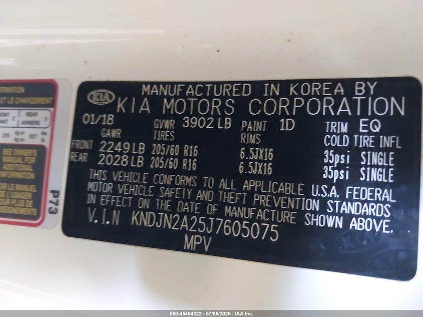 2018 Kia Soul VIN KNDJN2A25J7605075 IAAI salvage auction — REAR END, Clear (Virginia), sold $1,350 on 2026-07-23 (photo 9)