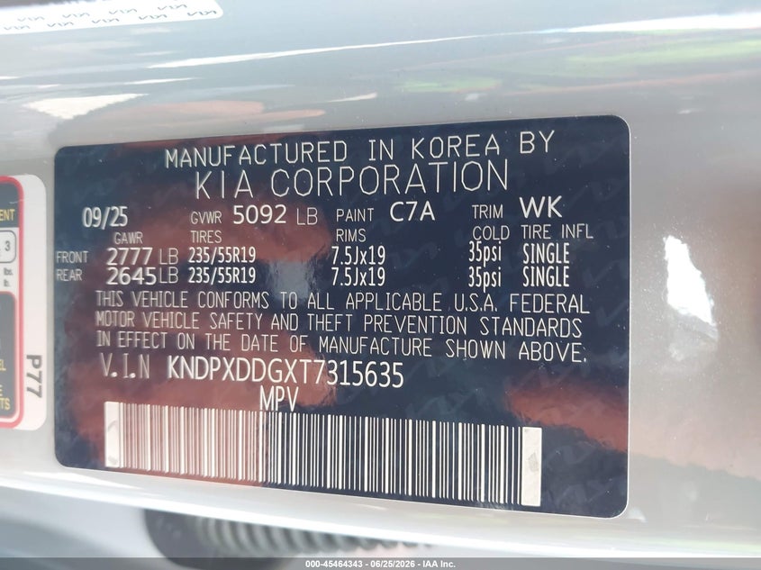 2026 Kia Sportage VIN KNDPXDDGXT7315635 IAAI salvage auction — FRONT END, Salvage Title, sold $15,300 on 2026-08-25 (photo 9)