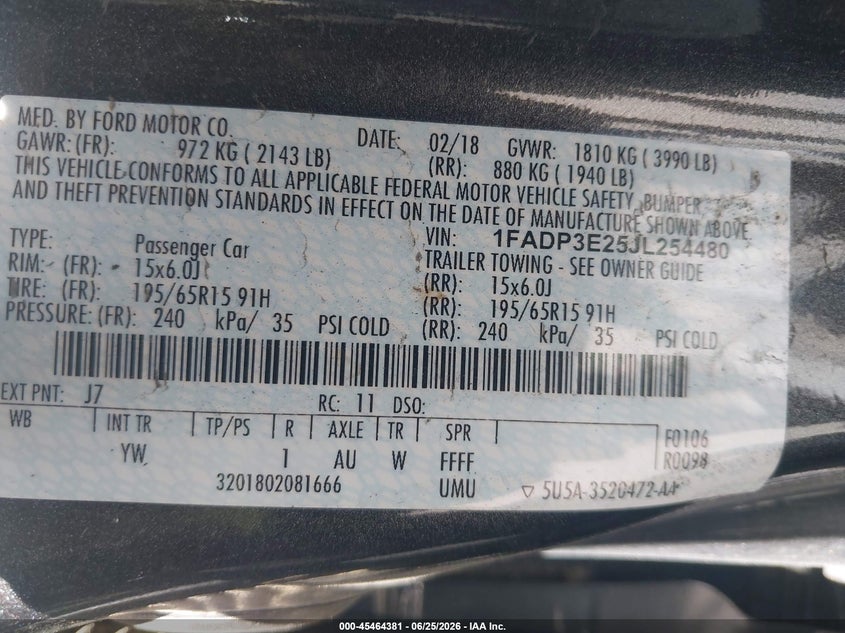 2018 Ford Focus VIN 1FADP3E25JL254480 IAAI salvage auction — ENGINE DAMAGE, Clear (Utah), sold $300 on 2026-07-09 (photo 9)